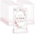 EHWINE 12 Pack Acrylic Sign Holder 5 x 7, Double-Sided Stand up Table Top Sign Holders, Pink Acrylic Picture Frame Menu Flyer Paper Holder Display Stand for Office Business Store Wedding Party by EHWINE