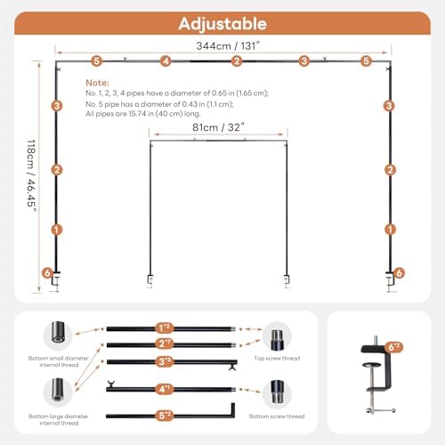 XLHOMO Over The Table Rod Stand with Clamps, Adjustable 32''-79'' Tall 32"-131" Length, Black Table Arch Stand Metal Balloon Frame Hanging Rod for Weddings Birthdays Party Garden Arbors Decoration - Image 4