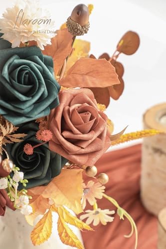 Floroom Artificial Flowers 25pcs Real Looking Teal Green Terracotta Ombre Colors Foam Fake Roses with Stems for DIY Wedding Bouquets Bridal Shower Centerpieces Floral Arrangements Tables Decoration - Image 5