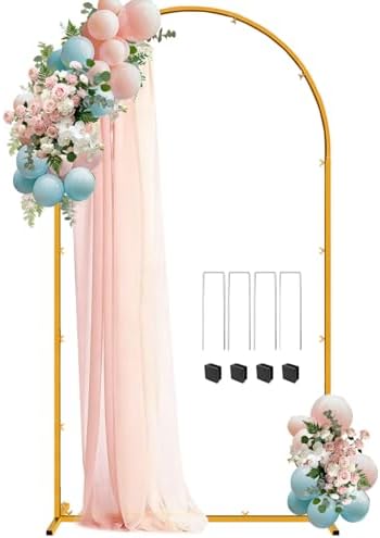 7.2 FT Wedding Arch Backdrop Stand, Gold Metal Arch Backdrop Stand for Wedding Party Ceremony Birthday Bridal Baby Shower Photo Booth Garden Floral Balloon Arches Decoration by Chesjin