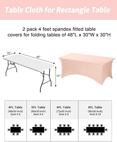 Fixwal 2 Pack 4FT Light Pink Birthday Tablecloth Spandex Table Cover - Image 3