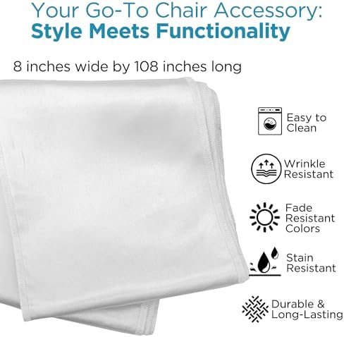 Leading Linens 1 pc White 108"x8" Satin Bow Sash Chair Cover Decoration - Image 2