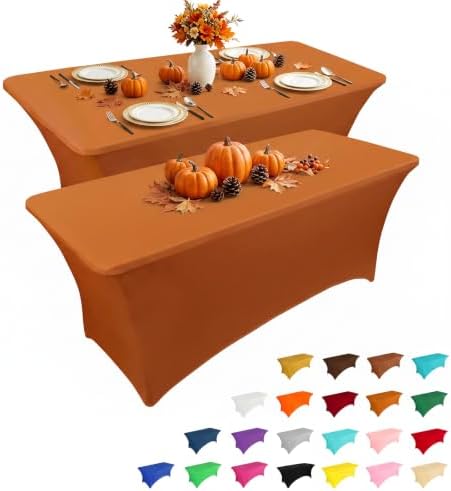 IVAPUPU 2 Pack 6FT Table Cloth for Rectangular Spandex Caramel Table Cover by IVAPUPU