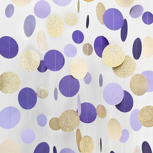 Champagne Gold Purple Cream Nude Polka Dots Garland Lavender Hanging Paper Circle Dot Streamer for Birthday Wedding Shower Engagement Bridal Shower Lilac Violet Theme Party Decorations Supplies by pinkblume