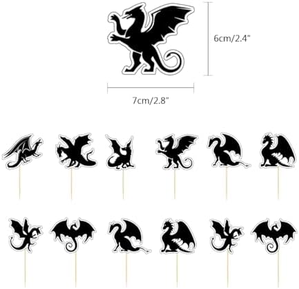 Dragon Birthday Party Decoration, Cool Banner Cupcake Toppers and Balloons for Dragon Themed Party, Black Gold Birthday Supplies for Boys - Image 6