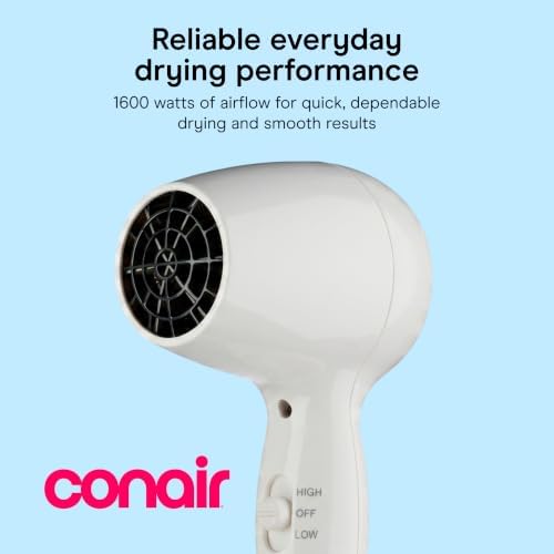 Conair Wall Mount Hair Dryer, Built-In LED Night Light, 1600W, White - Image 2