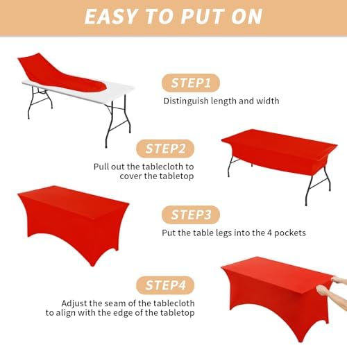 Fixwal 6 Pack 6FT Red Tablecloth Rectangle Spandex Fitted Table Cover - Image 4