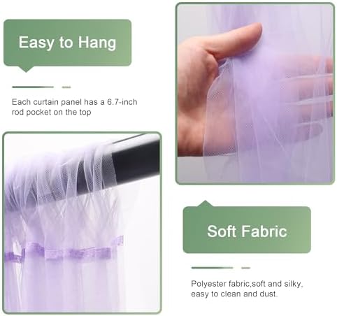 Tulle Backdrop Curtain with Lights 10x8FT Lavender Sheer Curtains - Image 4