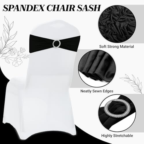 MDS Pack of 25 Spandex Chair Sashes for Wedding Party & Event – Black - Image 3
