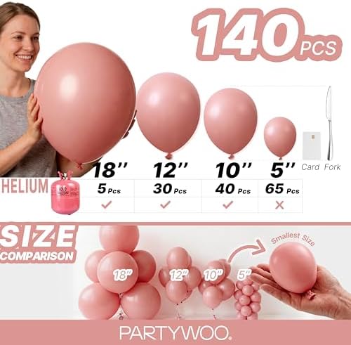 PartyWoo Dusty Pink Balloons 140pcs Dusty Rose Boho Netural Pink Color - Image 6