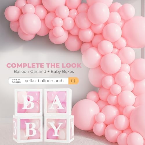 44-Pc Baby Shower Boxes & Balloons, Gender Reveal - Classic White & Pink - Image 6