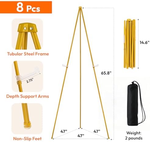 JEAWIWI 8 Pcs Lightweight Easel Stand, 66 Inch, Gold, with Portable Bags - Image 2