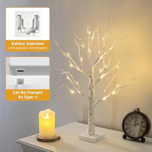 Vanthylit Lighted Tree, White Birch Tree with LED Lights, Prelit Artificial Tree with Timer, Centerpiece Tree Light for Christmas Decorations, Light Up Tabletop Tree Home Decor (2 FT, Warm White) - Image 4