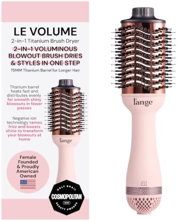 L'ANGE HAIR Le Volume 2-in-1 Titanium Blow Dryer Brush | Frizz Control Blowout Hair Dryer Brush for Drying and Styling | Volumizing Hot Air Styler for All Hairstyles | Oval Barrel | Blush - 75mm by LANGEHAIR