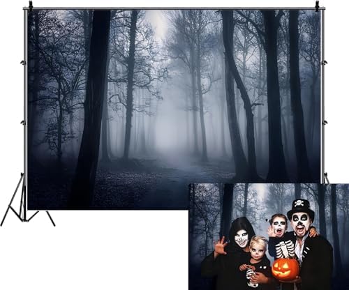 Misty Forest Backdrop for Horror Halloween Party Spooky Dark Woodland Path Foggy Trees Scary Night Background Photography Photo Booth Studio Props 10x8ft - Image 4