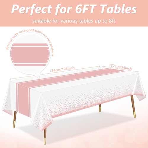 LANLISA White and Rose Gold Tablecloth Party Decorations 12 Pack, Disposable Plastic Table Cloths for Sweet 16 Birthday Baby Shower Wedding Party Decor - Image 3