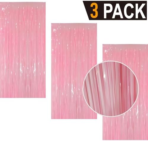 GOER 3.2 ft x 8.2 ft Foil Fringe Curtains Party Photo Backdrop Party Streamers for Birthday,Graduation,New Year Eve Decorations Wedding Decor(3 Packs,Candy Pink) - Image 2