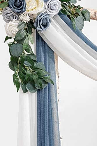 Floroom Wedding Arch Draping Fabric 2 Panels 20Ft Chiffon Fabric Drapes Arbor Drapery Wedding Ceremony Reception Swag Decorations (White & Dusty Blue) - Image 5