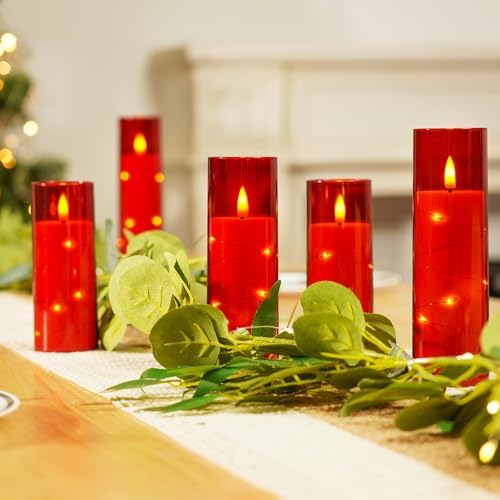 Homemory 12Pcs Flickering Flameless Candles with Remote, Red Pillar Candles - Image 4