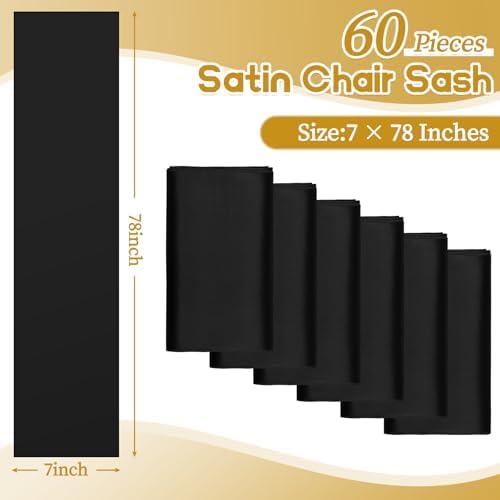 fani 60 PCS Satin Chair Sashes, 7x78 Inch, Black - Image 2