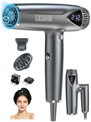 Dual Voltage Hair Dryer for Travel,Foldable Hair Dryer with Diffuser by Casavok
