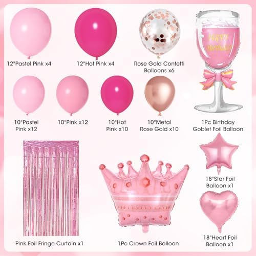 Hot Pink Birthday Party Decorations for Women Girls Happy Birthday Banner - Image 2