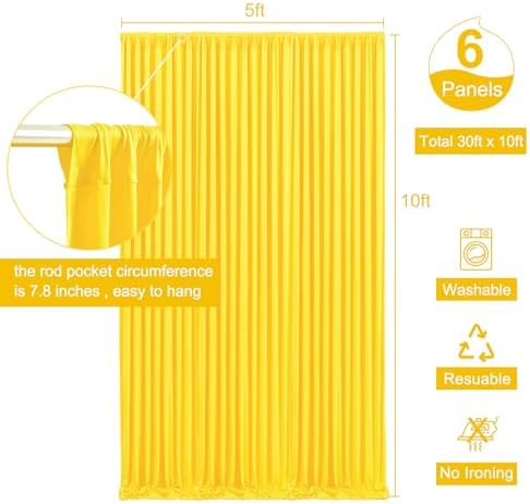 6 Panels Yellow Backdrop Curtain for Parties Wrinkle Free Lemon Yellow Photo Curtains Backdrop Drapes Fabric Decoration for Birthday Party Wedding Baby Shower 30ft(W) x 10ft(H) - Image 5