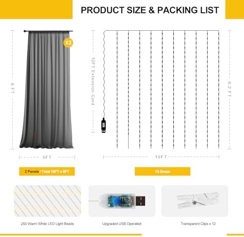 Tulle Curtain Backdrop with Fairy Lights for Parites Wrinkle-Free Sheer Curtain Drapes Photo Back Drop for Wedding Halloween Baby Shower Bridal Shower Birthday Dance Home Décor- 10ft×8ft, Black - Image 3