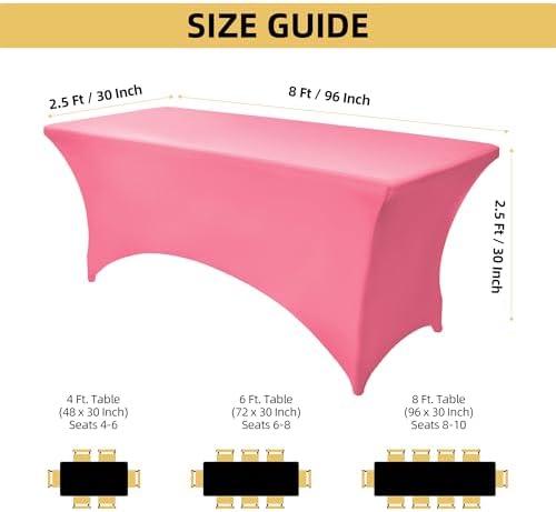 2-Pack 8ft Spandex Table Covers for Rectangle Folding Tables - Washable Elastic Tablecloth - Ultimate Fitted Table Protector for Birthday Parties, Trade Shows, Banquet - Image 4