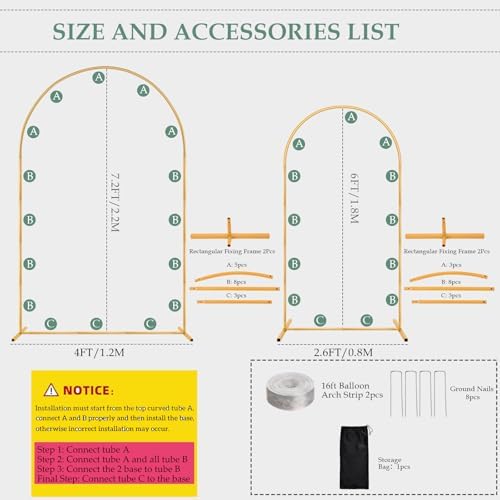 WellSign 7.2FT, 6.6FT Wedding Arch Backdrop Stand Set of 2 - Image 6