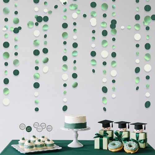 46 Ft Sage Green Party Decorations Metallic Sage Green White Polka Dots Garlands Hanging Paper Circle Dots Streamer for Birthday Engagement Graduation Wedding Party Decorations Supplies by pinkblume
