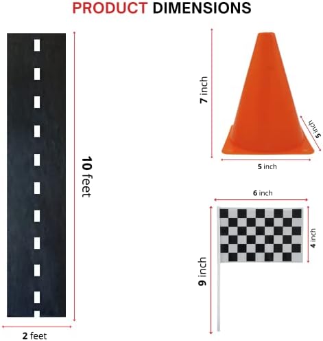 4E's Novelty Race Car Party Supplies Set, 38 Pieces, 12 Traffic Cones, 24 Checkered Flags and Racetrack Floor Runner, Birthday Decorations for Kids - Image 6