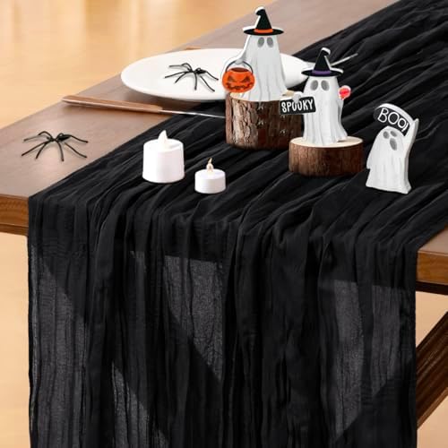 Black Table Runner Halloween Fall Cheesecloth Wedding Birthday Party Decor by Socomi