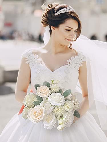 FACINOC Roses Artificial Flowers White Bouquet Fake Flower with Stems Combo - Image 2