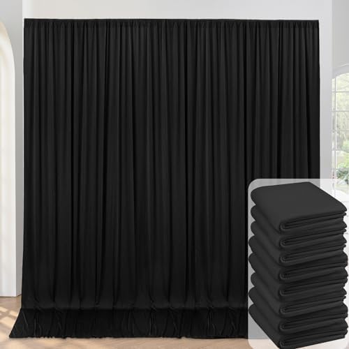 40ftx10ft Wrinkle Free Black Backdrop Curtain for Parties, 8 Panels Silky Polyester Black Photo Backdrop Drapes Back Drop Cloth Draping Fabric for Birthday Wedding Graduation Photography Background by ENJOYYOURPARTY