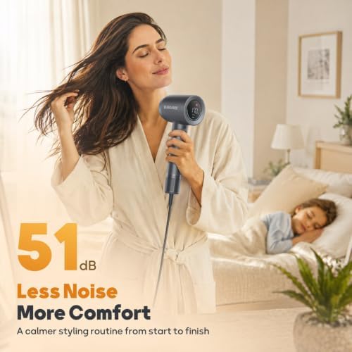 Hair Dryer, High-Speed Ionic Blow Dryer with Diffuser, Low Noise Fast Drying Hair Dryer with Brushless Motor, Thermo-Control Professional Hair Dryer for Curly Hair - Image 5