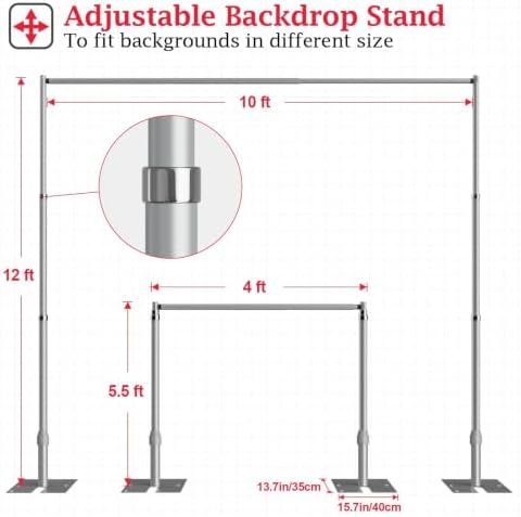 EMART 12x10ft Heavy Duty Backdrop Stand Frame with Adjustable Pipe - Image 4
