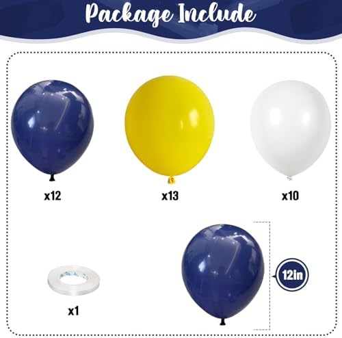Isndare Navy Blue Yellow White Balloons, 12 Inch Navy Yellow Party Dark Yellow Latex Balloons Set for Boys Men Birthday Wedding Baby Shower Graduation Anniversary Decorations Is-02 - Image 2