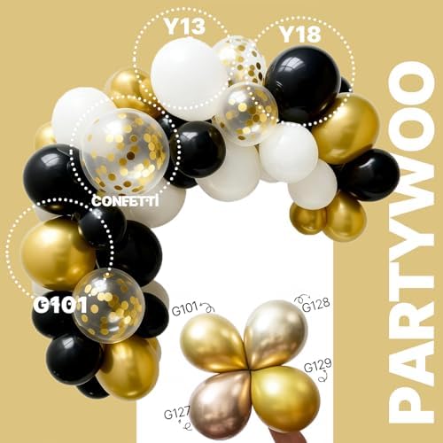 PartyWoo Black and Gold Balloons 66pcs 12 Inch Black White Gold Balloons - Image 3