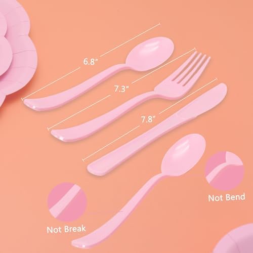 350PCS Light Pink Paper Plates and Napkins Set with Utensils Serve 50 Guests,Pink Party Decorations for Baby Shower Graduation Valentines Day Party Supplies - Image 6