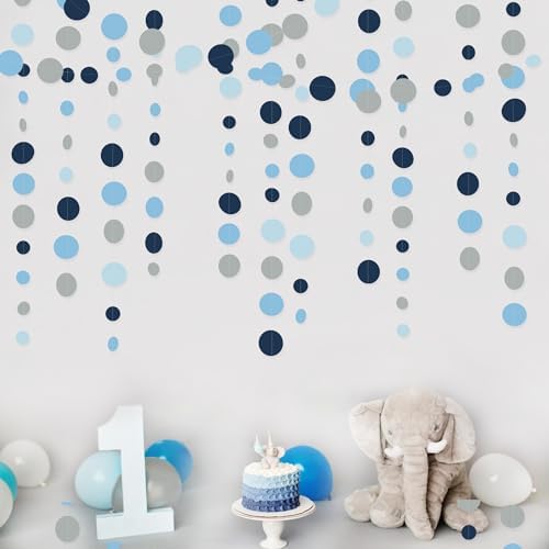 Dusty Blue Party Decorations Navy Blue Circle Dots Garland Gray Blue Hanging Paper Polka Dot Streamer for Wedding Shower Engagement Bridal Shower Birthday Graduation Nautical Themed Party Supplies - Image 7