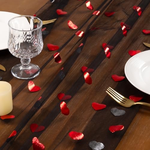 Gold Gauze Table Runner Red Heart Sheer Romantic Wedding Party Table Decor - Image 4