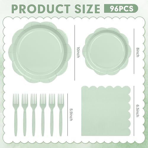 96 Pcs Sage Green Paper Plates and Napkins Set Party Supplies for 24 Guests - Image 2