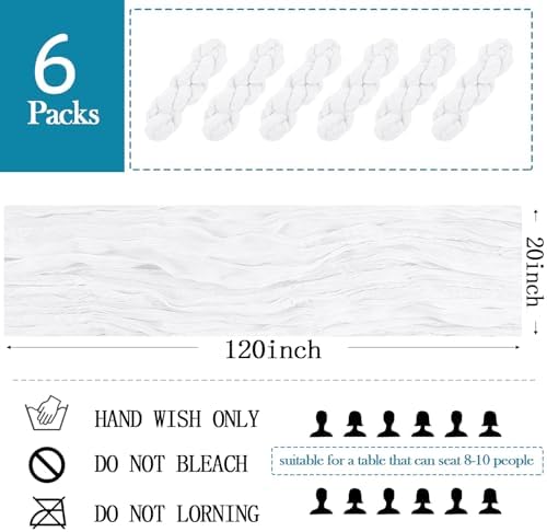 6 Pack White Cheesecloth Table Runner 20 x 120 inch Gauze Table Runners 10 FT Long,Semi Sheer Boho Cheese Cloth Fabric Table Runner Bulk for Wedding,Party,Baby Shower,Bridal Shower Decoration - Image 2