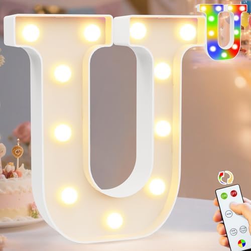 Pooqla LED Light Up Letters, Warm White and Colorful Lighted Marquee Letters with Remote, Lighted Letter for Party Birthday Decorations, Gift for Girls Boys Night Light, Wedding Home Decor, Letter U by Pooqla