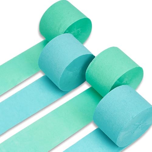 PartyWoo Mint Crepe Paper 4pcs 328 FT Green Pastel Light Teal Streamers by PartyWoo