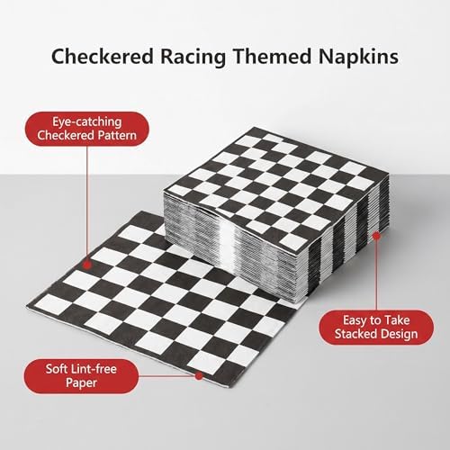 50PCS Black and White Checkered Flag Napkins 13 x 13 Inches, Race Car Paper Napkins Luncheon Dessert Cocktail Napkins Disposable for Racing Car Theme Baby Shower Birthday Party Decorations (Race Car) - Image 4