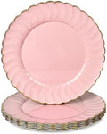 13 Inch Pink Scalloped Charger Plates with Gold Rim (Set of 6), Round Wave Plastic Serving Plates for Weddings, Bridal Showers, Birthday Parties, Catering & Table Decorations by Umisriro