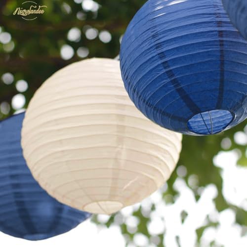 NICROLANDEE Party Decorations 12PCS Navy Blue Gold Hanging Paper Lanterns - Image 6