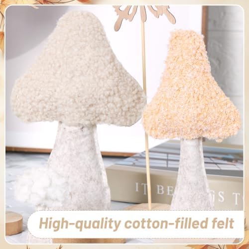 Fairy Garden Mushroom Decorations, 6Pcs Enchanted Forest Felt Wood Toppers - Image 4